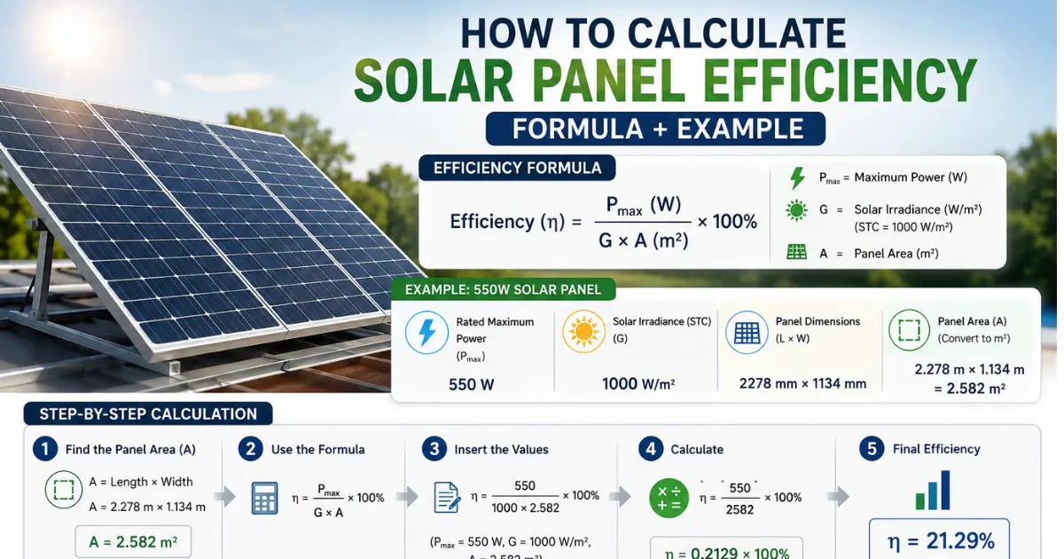 How to Calculate Solar Panel Efficiency (Formula + Example