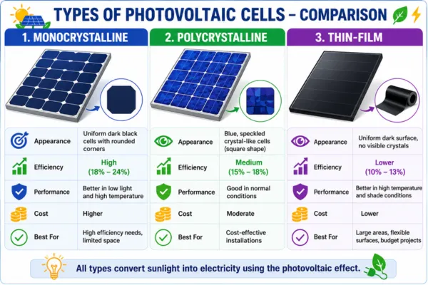 Types of Photovoltaic Cells (Monocrystalline vs. Polycrystalline vs. Thin-Film)